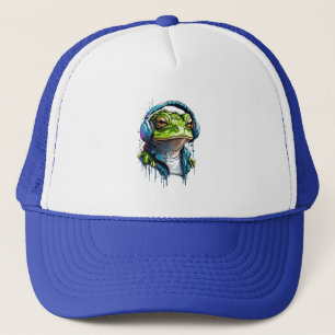 Urban Groove: Colorful Frog with Headphones Trucker Hat