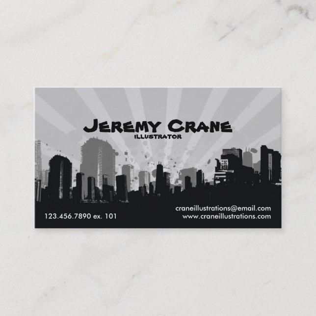 Urban Grunge Cityscape - White Business Card (Front)