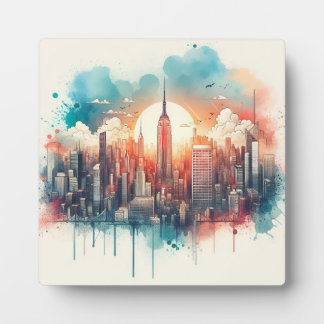 "Urban Harmony: A Cityscape in Watercolour" Plaque