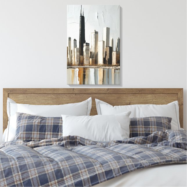 Urban Harmony Minimalist Cityscape Canvas Print (Insitu(Bedroom))