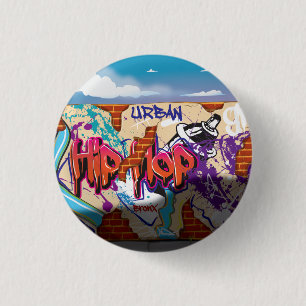 Urban Hip Hop Graffiti Wall. 1 Inch Round Button