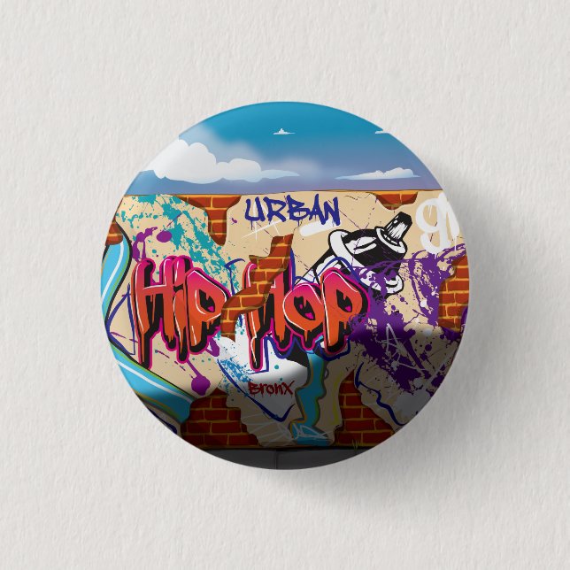 Urban Hip Hop Graffiti Wall. 1 Inch Round Button (Front)