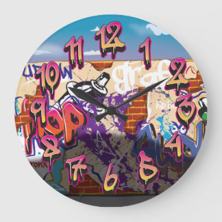 Urban Hip Hop Graffiti Wall. Large Clock