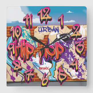 Urban Hip Hop Graffiti Wall. Square Wall Clock