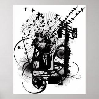 Urban Illustrated Fist with Crows, graffiti etc! Poster