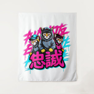 Urban Japanese Cat Crew - Wall Art for Bedrooms Tapestry