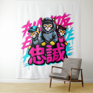 Urban Japanese Cat Crew - Wall Art for Bedrooms Tapestry