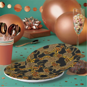 Urban Jungle Animal Print On Black Paper Plate