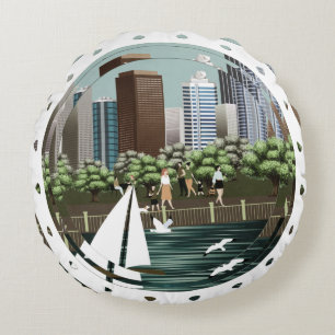 Urban landscape round pillow