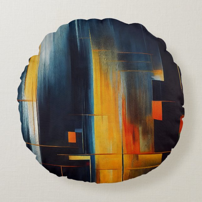 Urban Lights Abstract Geometry Round Pillow (Front)