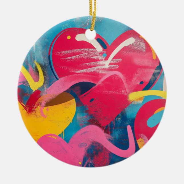 Urban Love: Graffiti Hearts Ceramic Ornament (Front)