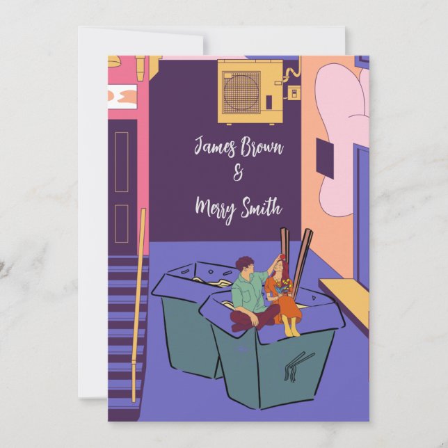 Urban Love Graffiti Walls, Noodle Boxes Wedding Invitation (Front)