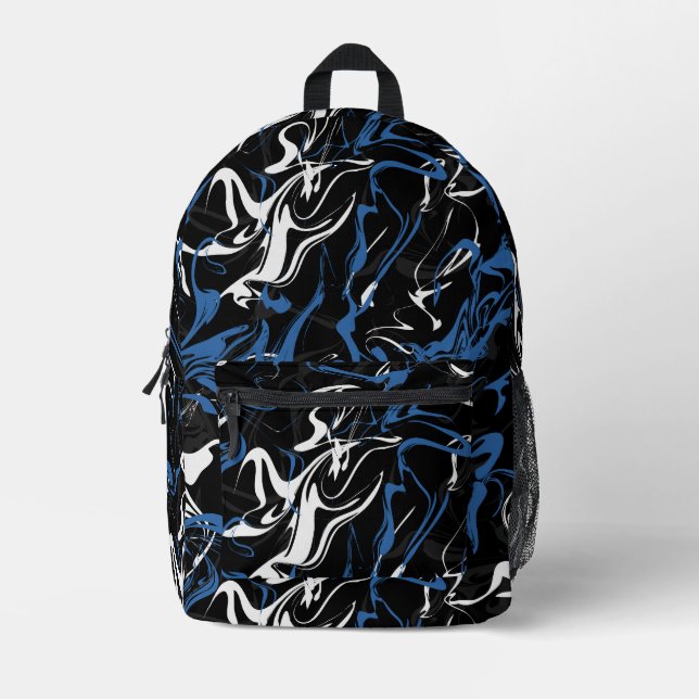 Urban Marble in Blue and Black Printed Backpack (Front)