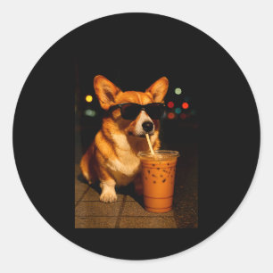 Urban milk coffee nightlife corgi dog dad mom boy classic round sticker