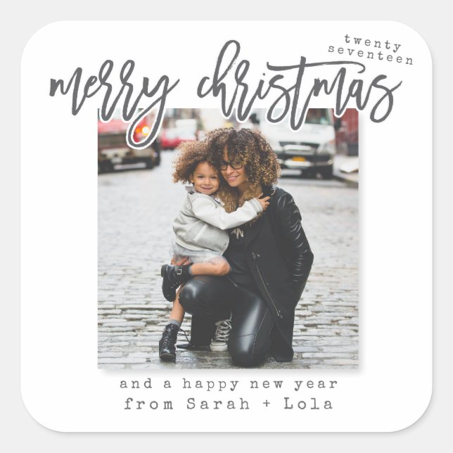 URBAN MODERN MERRY CHRISTMAS SQUARE STICKER (Front)
