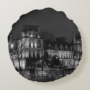 Urban, modern Parisian night life photo Round Pillow