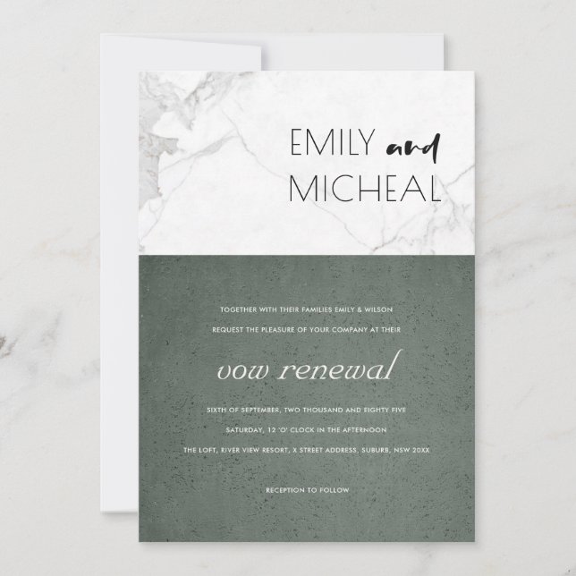 URBAN MODERN STONE GREY MARBLE VOW RENEWAL INVITE (Front)