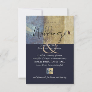 Urban Navy Blue Modern Budget Wedding Invitation