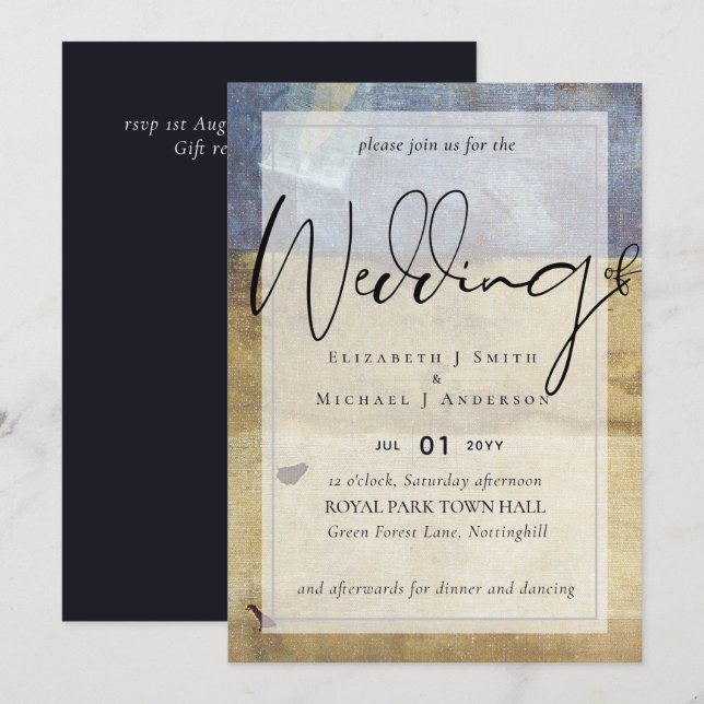 Urban Navy Blue Modern Budget Wedding Invitation (Front/Back)