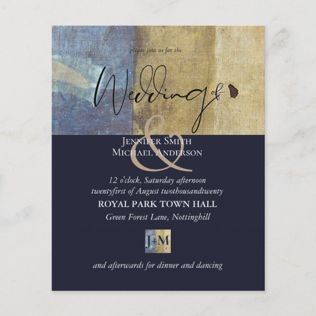 Urban Navy Blue Modern Budget Wedding Invitation (Front)