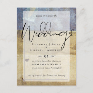 Urban Navy Blue Modern Budget Wedding Invitation Postcard