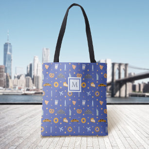 Urban New York City Pattern Royal Blue Monogram Tote Bag