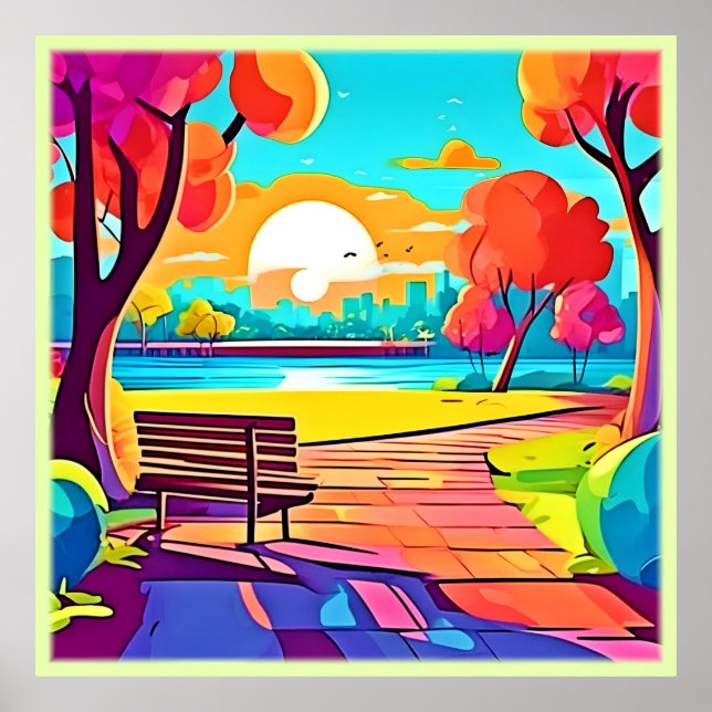 Urban Oasis Sunset Panorama Poster (Front)