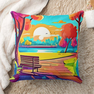 Urban Oasis Sunset Panorama Throw Pillow