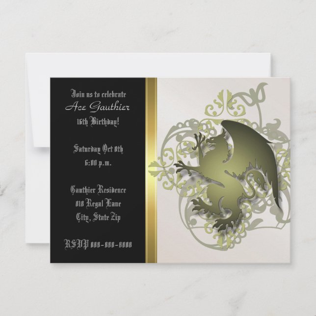 Urban Olive Fantasy Griffin Birthday Party Invite (Front)