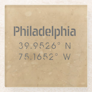 Urban Philadelphia Map Coordinates Glass Coaster