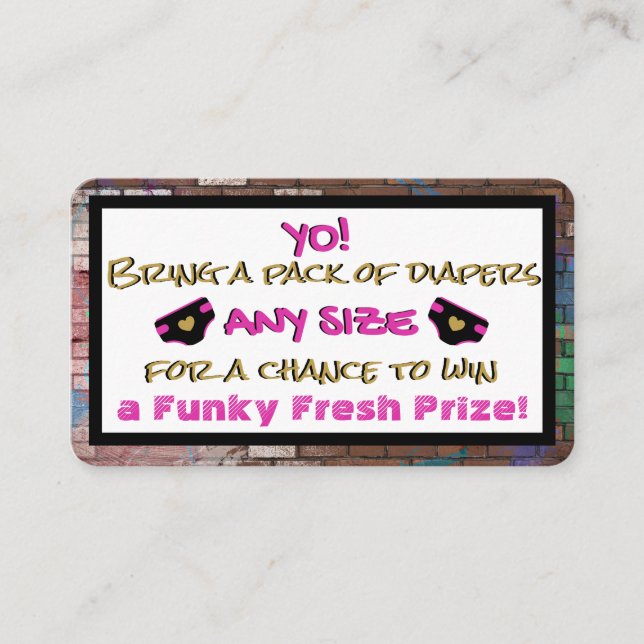 Urban Pink & Black Hip Hop Diaper Raffle Enclosure Card (Front)