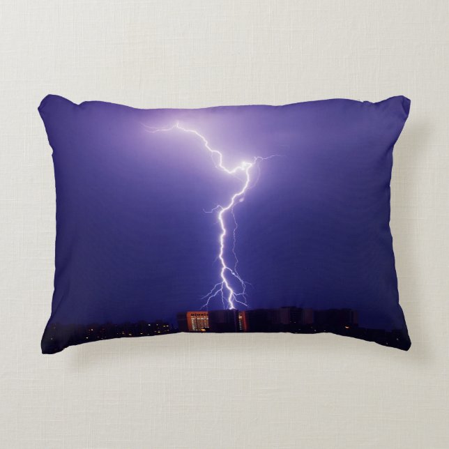 Urban Power Surge - Dynamic Lightning Bolt Over Ci Accent Pillow (Front)