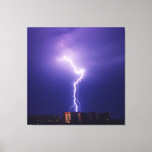 Urban Power Surge - Dynamic Lightning Bolt Over Ci Canvas Print