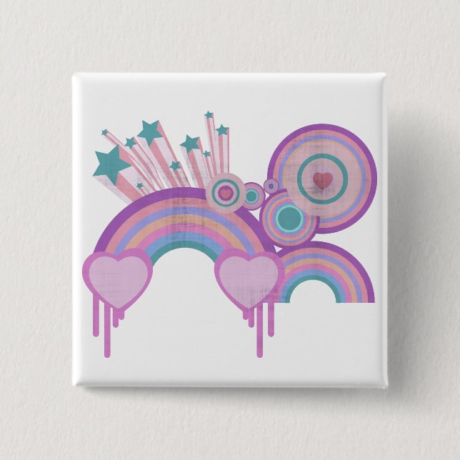 Urban Rainbow Stars and Spirals 2 Inch Square Button (Front)