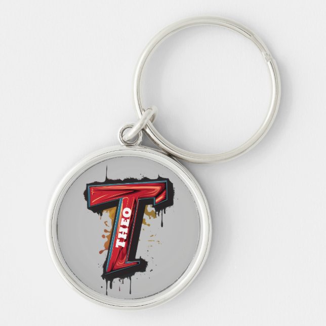 Urban Rebellion: Customizable Bold "T" Graffiti Keychain (Front)