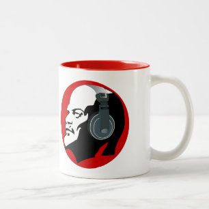 URBAN RED LENIN WITH DJ HEADPHONES Two-Tone COFFEE MUG