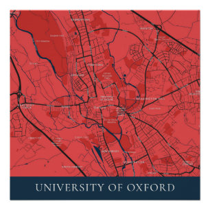 URBAN RED NAVY OXFORD UNIVERSITY UK OUTLINE MAP POSTER