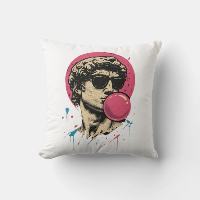 Urban Retro David — Bubblegum Pop Statue Throw Pillow (Front)