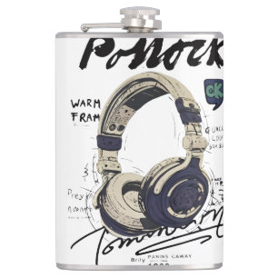Urban Retro Headphone Vibe Illustration Hip Flask