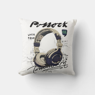 Urban Retro Headphone Vibe Illustration Throw Pillow