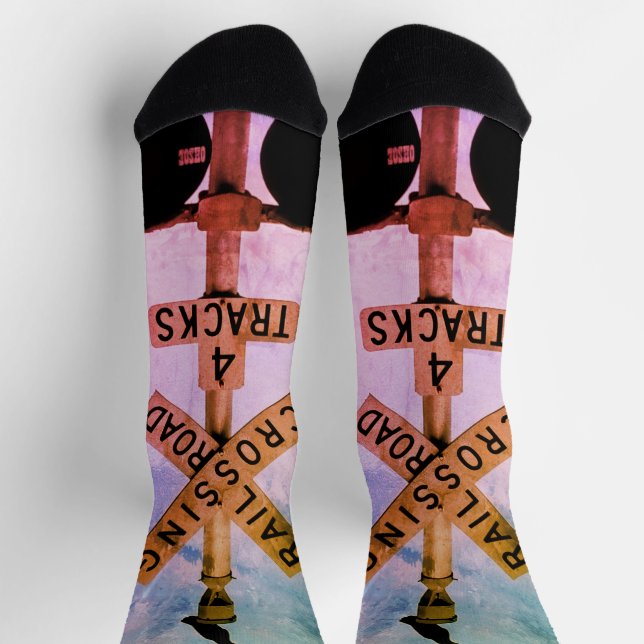 Urban Rustic Cityscape Waiting Crow Crew Socks (Top)