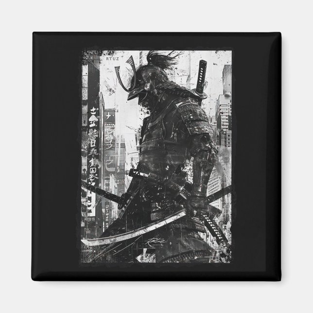 Urban Samurai Warrior Grunge Japanese Streetwear Magnet (Front)