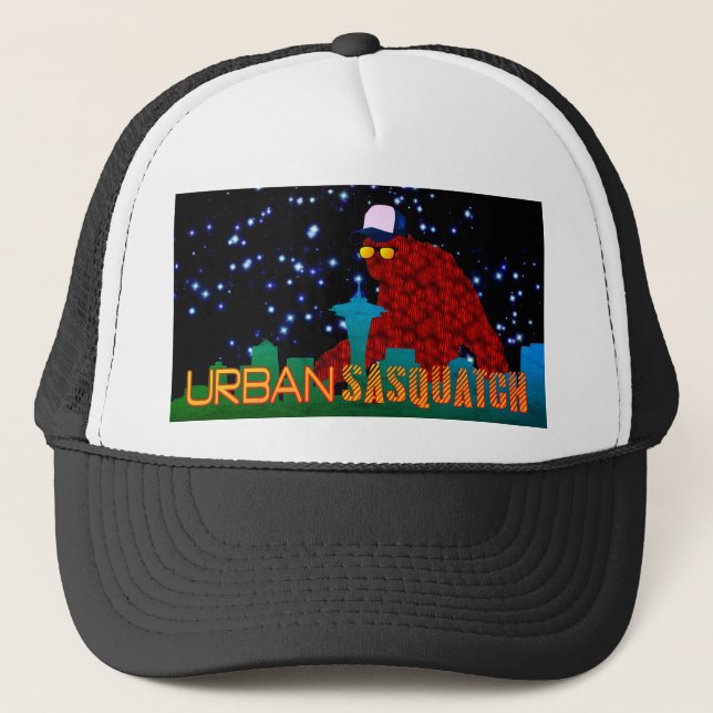 Urban Sasquatch Seattle Starry Night Trucker Hat (Front)