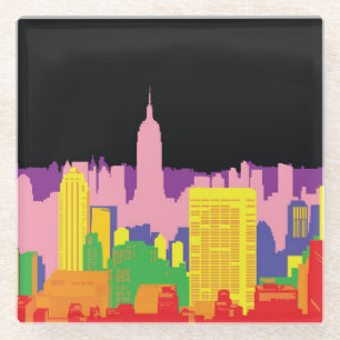 Urban Skyline: Night Rainbow Decor. Glass Coaster