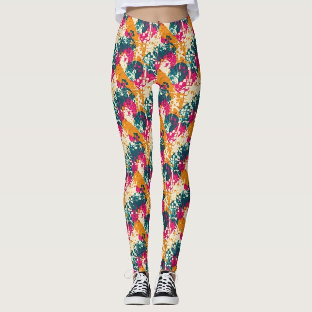 Urban Street Art Abstract Colour Block Pattern Leggings (Front)