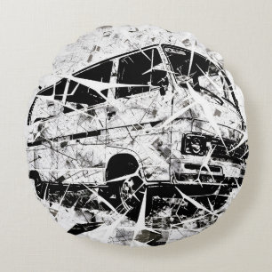 Urban Street Art Abstract Shattered Vintage Van Round Pillow