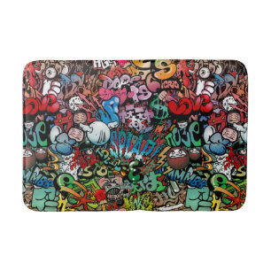 Urban street art Graffiti characters pattern Bath Mat