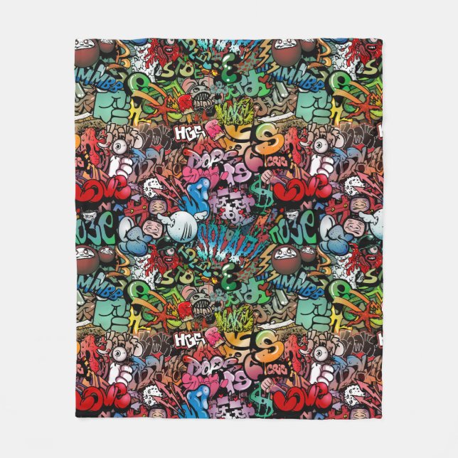 Urban street art Graffiti characters pattern Fleece Blanket (Front)