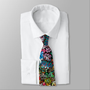 Urban street art Graffiti characters pattern Tie