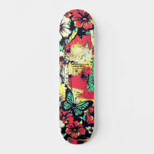 Urban Street Art Inspired Girly Floral Butterfly Skateboard